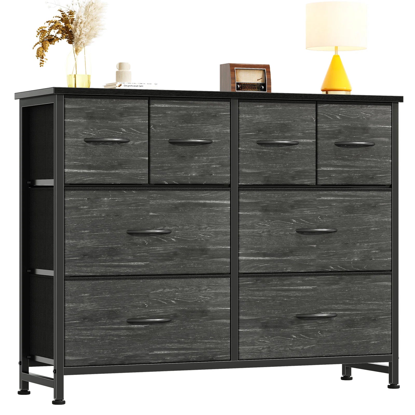 JHK Cabinet For Living Room With 8 Fabric Drawers Spacious Storage Tower for Closet TV Stand with Wood Top and Mental Frame