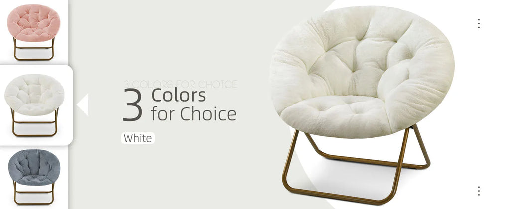 JHK Faux Fur Cozy Saucer Chairs For Living Room Folding Thick Padded Seat Metal Frame X-Large Reading Lounge Furniture
