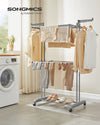 SONGMICS Clothes Drying Rack 3-Tier, Foldable Laundry Drying Rack 58.3-Inch Tall, Stainless Steel, Rolling Clothes Horses, Cloth