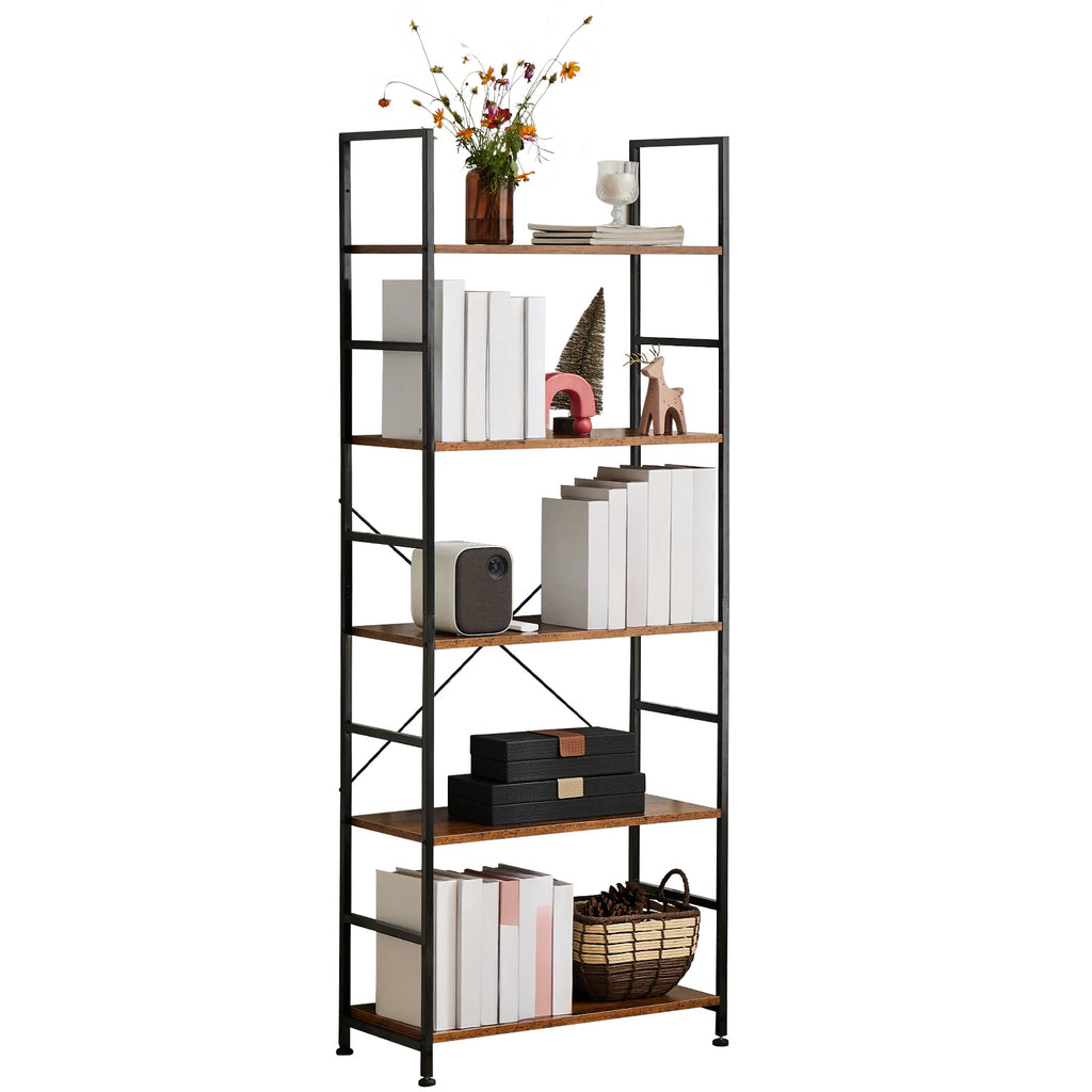 JHK 5 Tier Wooden Display Bookshelf Storage Standing Shelf Stable Frame Graduated Shelves for Organized Display for Living Room