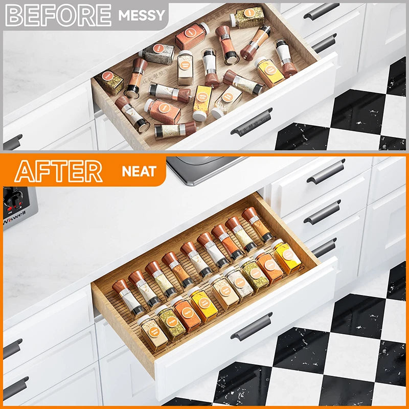 Kitchen Drawer Seasoning Bottle Storage Rack Stepped Style Multiple Layers Cabinet Organizer Adjustable Spice Jars Display Stand