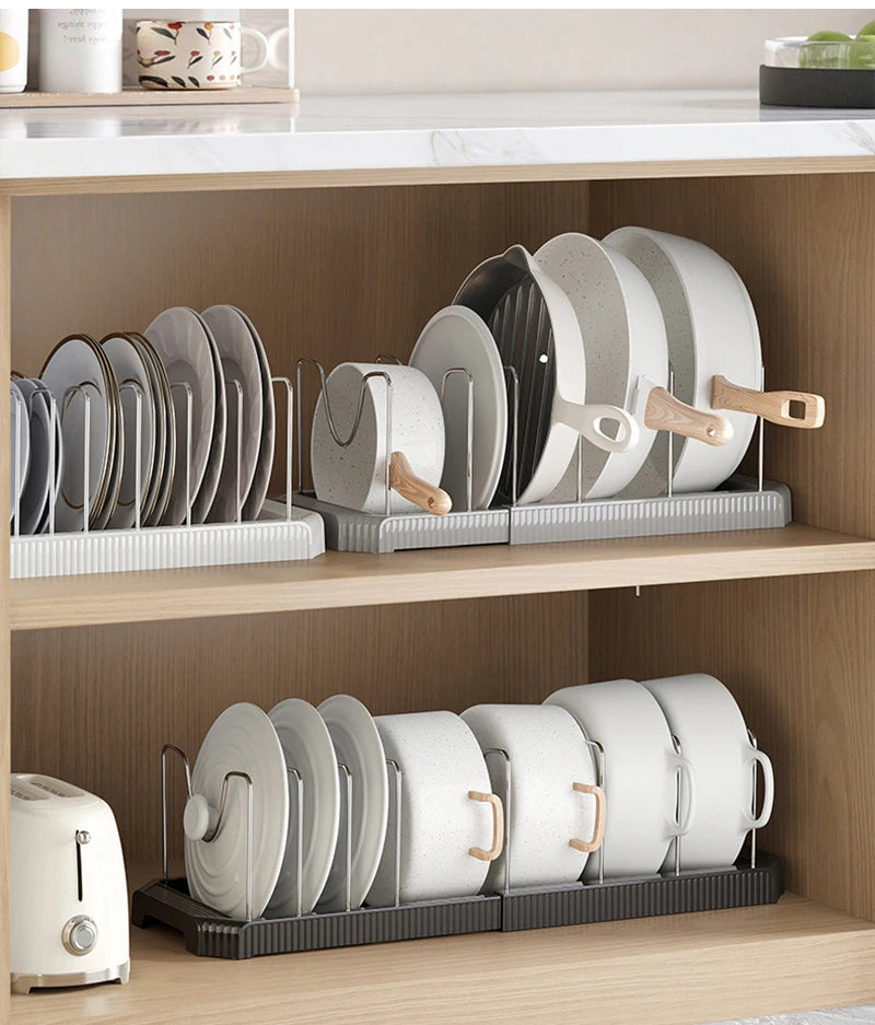 1pc Kitchen Retractable Storage Rack Multi-functional Cabinet Bowl Shelf Kitchen Pot Cookware Draining Rack Kitchen Organizer