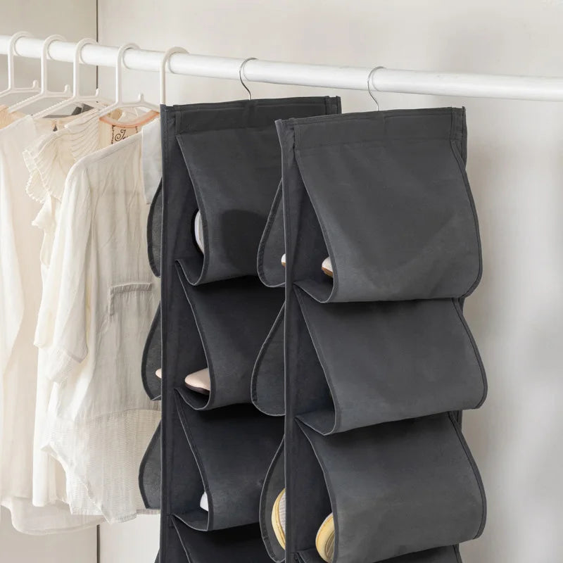 1pc Shoes Storage Hanging Bag Non-woven Fabric Shoe Storage Bag Multi-layer Foldable Wardrobe Shoe Holder Wardrobe Organizer