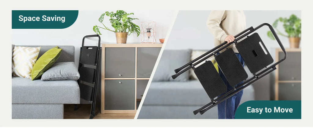 JHK Step Ladder Folding 2 Step Ladder Stool with Anti-Slip Pedal 800lbs Capacity Sturdy Steel Portable Cushioned Handle for Home