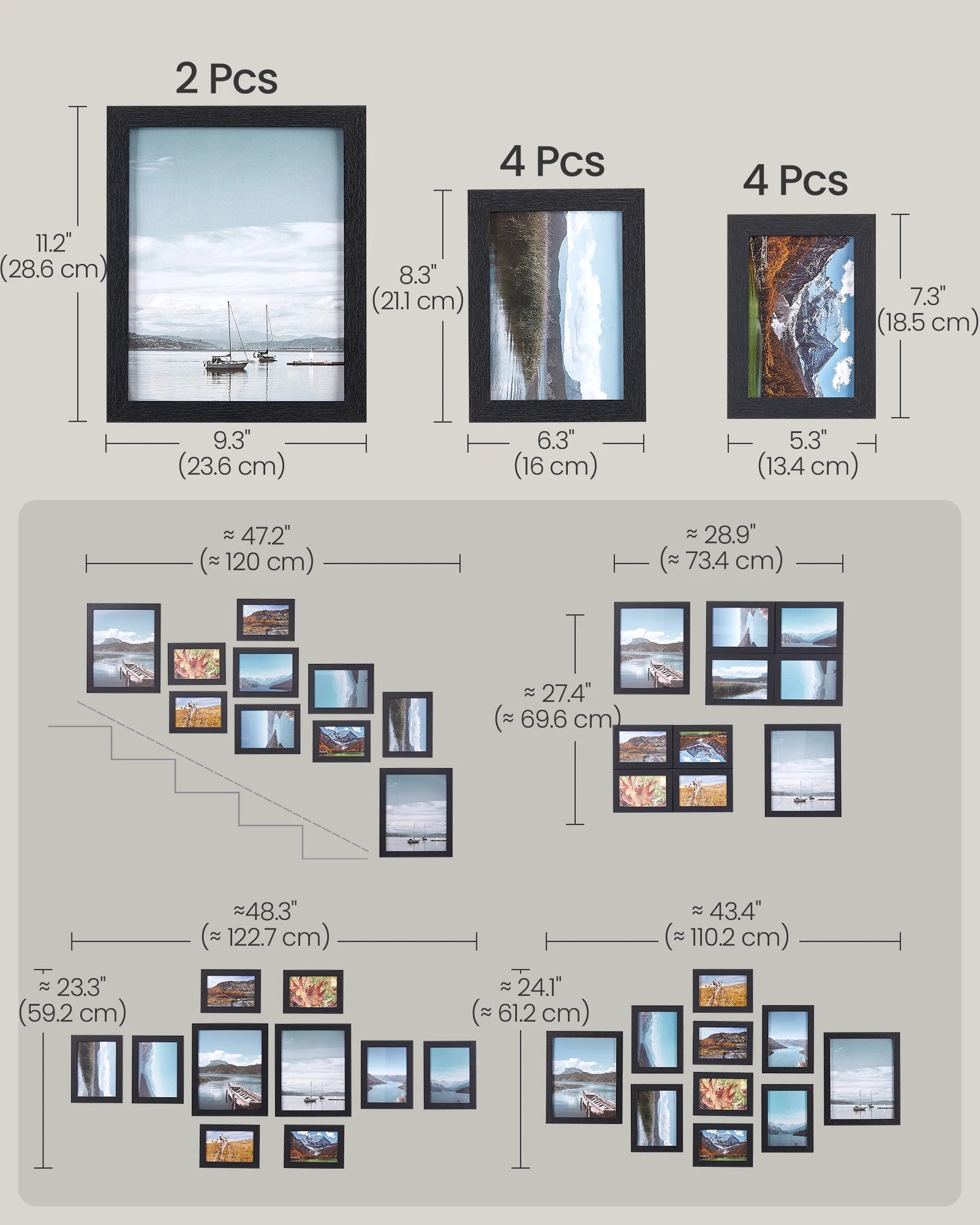 SONGMICS Picture Frames, 10 Pack Collage Picture Frames with Two 8x10, Four 5x7, Four 4x6, Photo Frame Set for Wall Gallery Deco