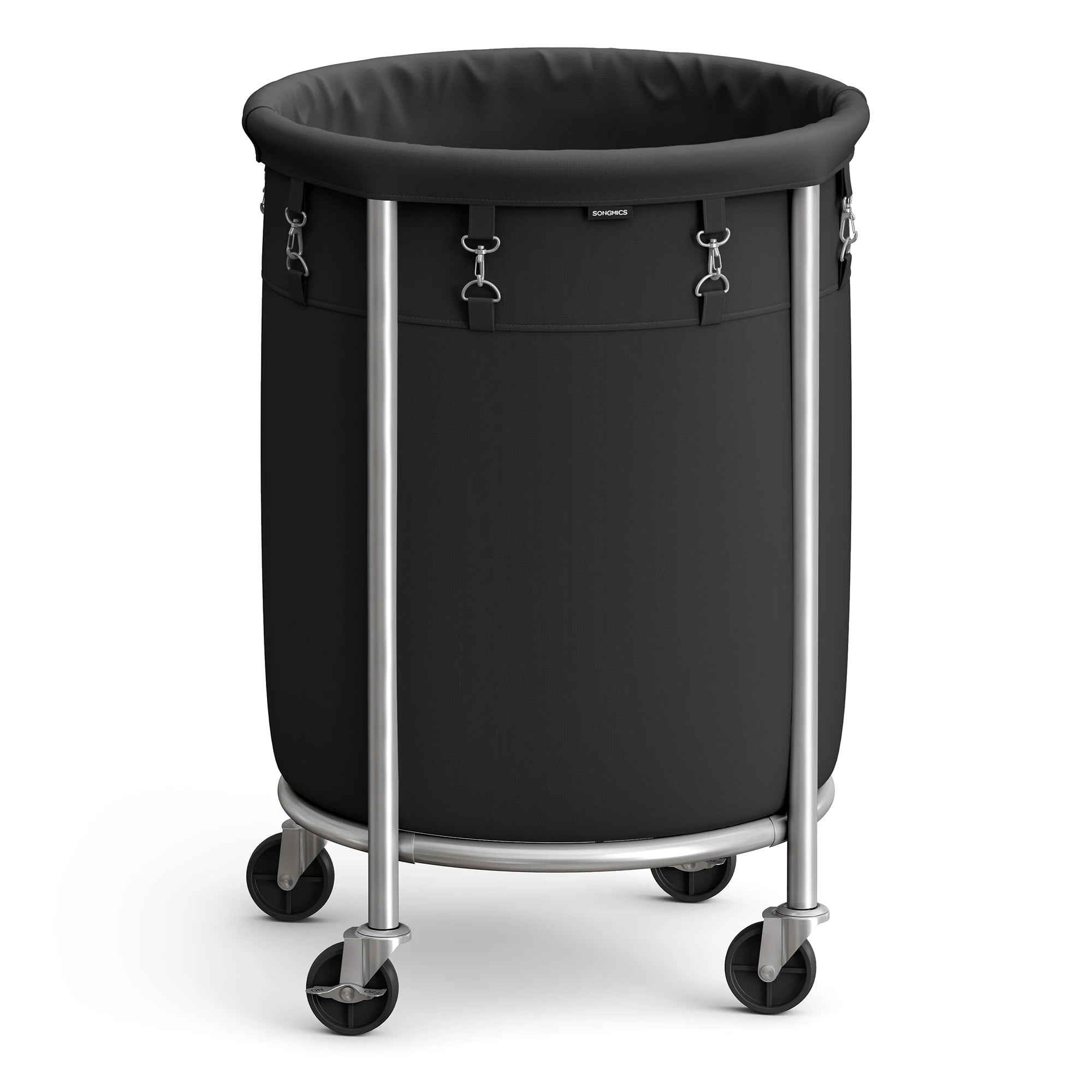 SONGMICS 29-Gallon (110 L) Laundry Basket with Wheels, Rolling Round Heavy-Duty Laundry Hamper Cart with Steel Frame and Removab