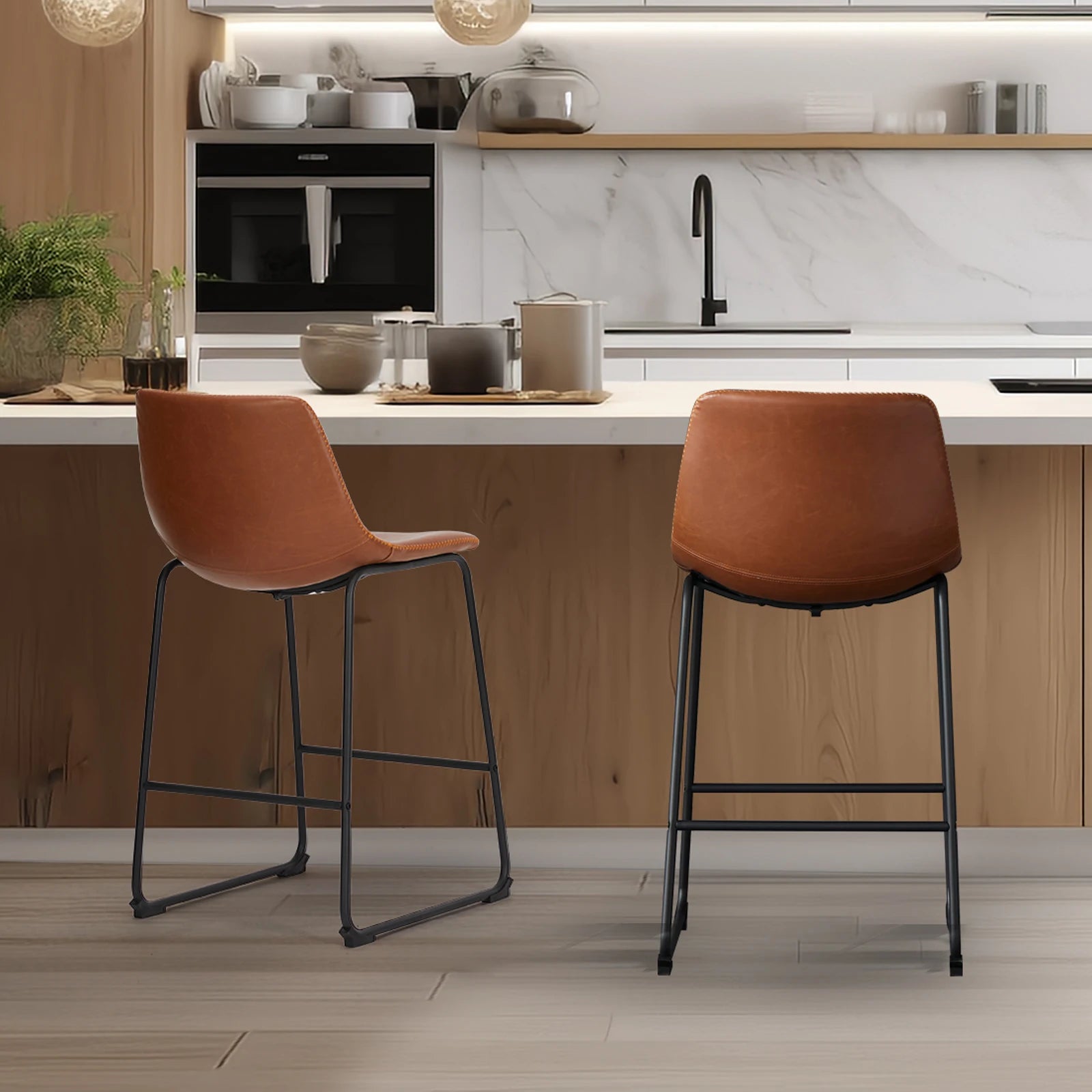 JHK 2 Pack Pu Leather Counter Height High Chair For Home and Office Comfortable Sponge Cushion Outdoor and Indoor Sturdy Chairs