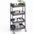 JHK 4 Tier Metal Storage Kitchen Cart with Lockable Wheels Mobile Shelving Unit Utility Rolling Organizer For Home Narrow Places