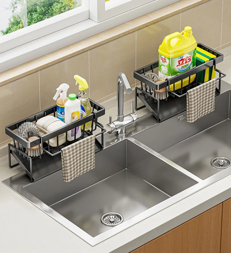 Sink Cleaning Tools Storage Rack Kitchen Multifunctional Stainless Steel Drain Rack for Sponge Cleanser Organizer Rag Hanger