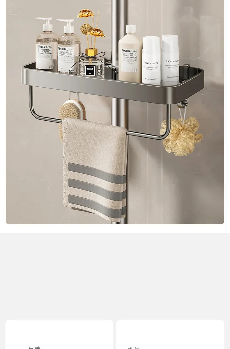 Bathroom Shower Head Holder Wall Mounted No Drilling Required Shampoo Organizer Rack Integrated Design Storage Shelf