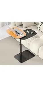 Adjustable C-Shaped Side Table with Swivel Top - Multi-Height End Table for Couch, Bed, Bathtub & Living Room
