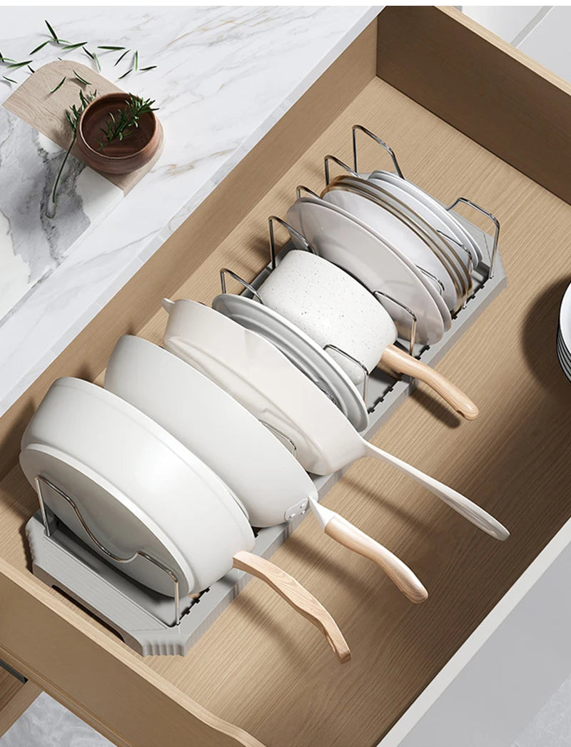 1pc Kitchen Retractable Storage Rack Multi-functional Cabinet Bowl Shelf Kitchen Pot Cookware Draining Rack Kitchen Organizer