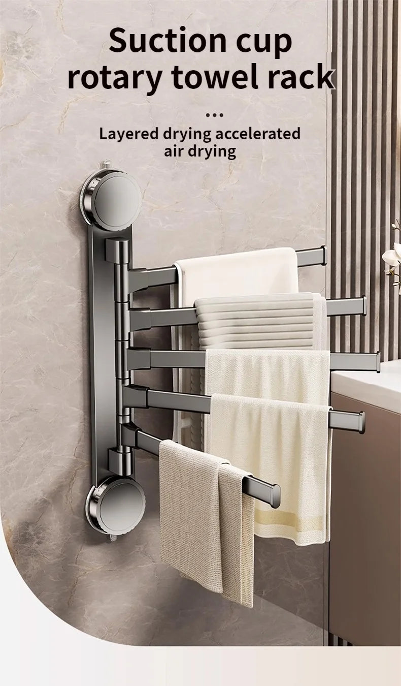 No Need To Drill Suction Cup rotating towel rack multi-bar folding rack towel rack Bathroom bath towel rack Kitchen storage rack