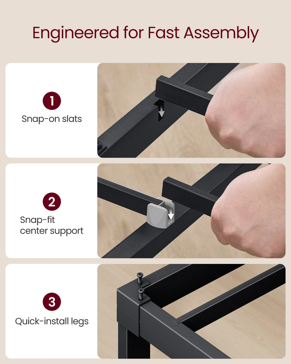VASAGLE King Metal Bed Frame 14 Inches Tall, 1100 lb Weight Capacity, No Box Spring Needed, with Under-Bed Storage, Easy Setup,