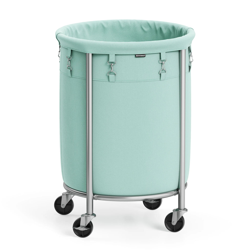 SONGMICS 29-Gallon (110 L) Laundry Basket with Wheels, Rolling Round Heavy-Duty Laundry Hamper Cart with Steel Frame and Removab