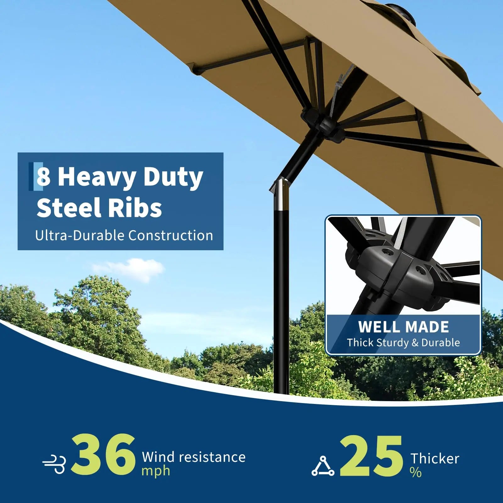 Nine Foot Patio Umbrella With Crank Tilt UV Protection For Outdoor Pool Deck