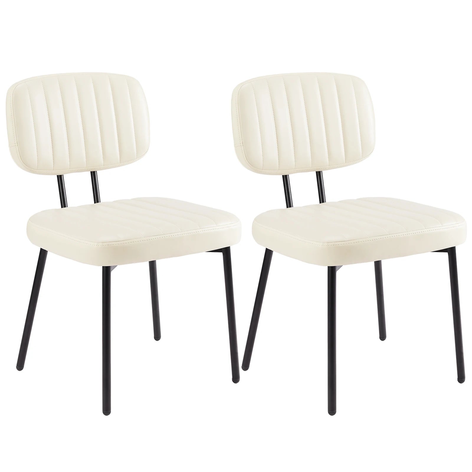 JHK Armless Set of 2 Office Chair Ergonomic Back Lumbar Support PU Leather  Foam Sponge Cushion Seat Modern Computer Chair