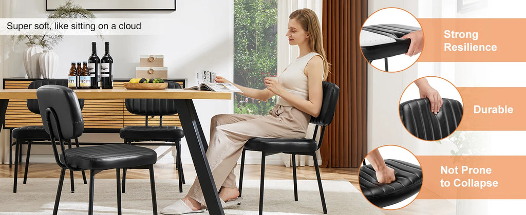 JHK Faux Leather Modern Dining Chairs Set of 2 Ergonomic Lumbar Support Foam Sponge Cushion Seat and Metal Legs for Kitchen