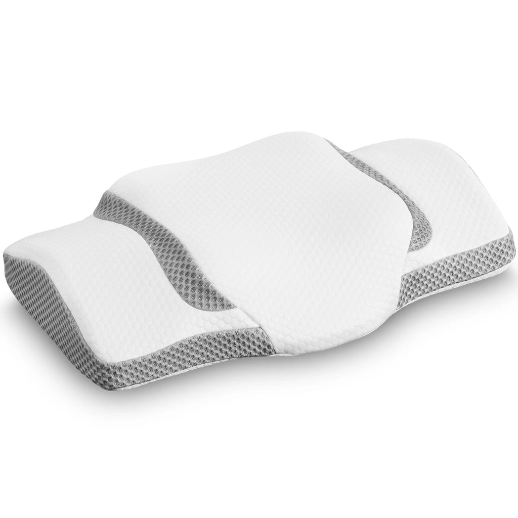 JHK Queen Size Memory Foam Cervical Neck Pillow Ergonomic Support Contour for Side with Arm Rest Slot and Ice Silk Pillowcase