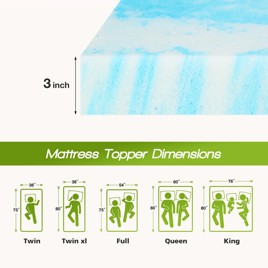 JHK 3 Inch Memory Foam Soft Mattress Topper CertiPUR US Certified Thick Gel Cooling Mattress Soft and Breathable Bed Topper
