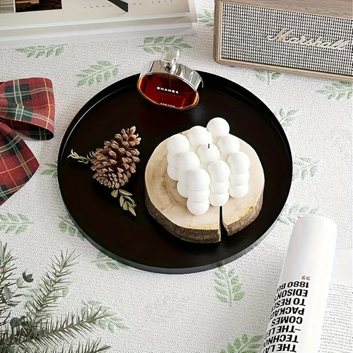 1pc Living Room Desktop Tray Bathroom Aromatherapy Tray Black Metal Round Multifunctional Desk Storage Rack