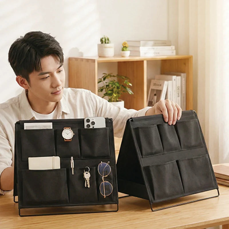 1pc Office Desk Storage Rack Multi-pocket Item Organizer Pen Holder Desktop Neat Foldable Storage Pocket Save Space