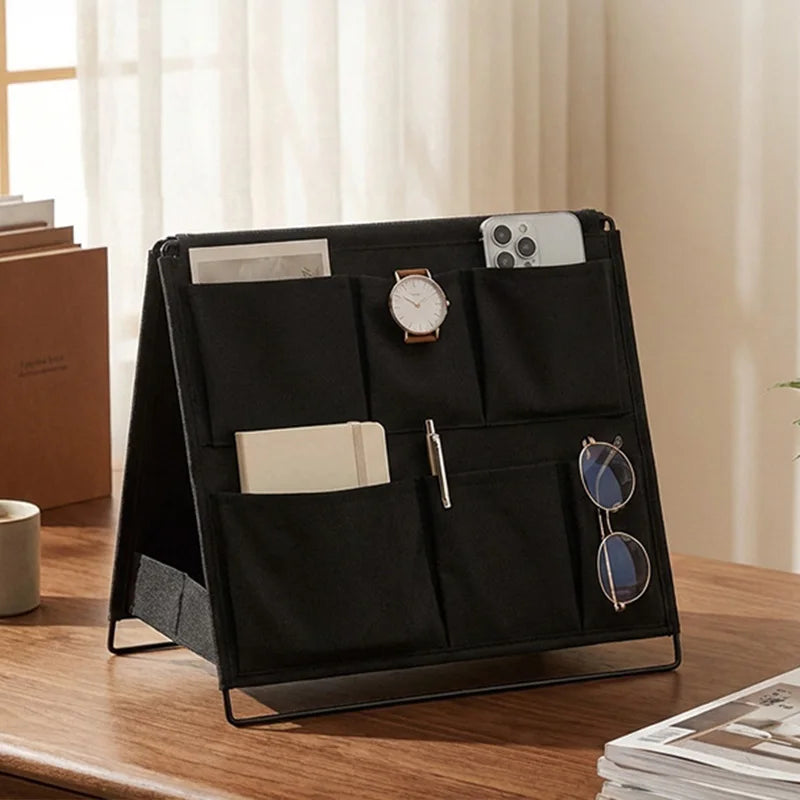 1pc Office Desk Storage Rack Multi-pocket Item Organizer Pen Holder Desktop Neat Foldable Storage Pocket Save Space