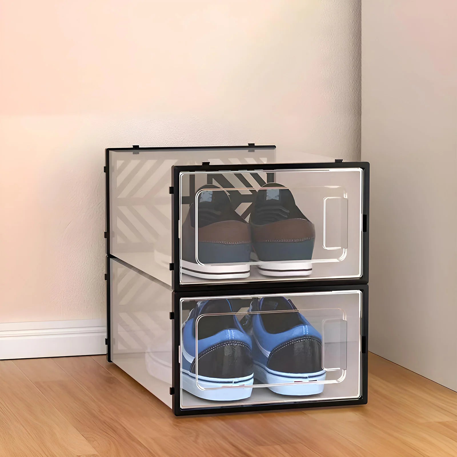 20 Pcs Shoe Storage Box Transparent PP Plastic Shoe Cabinet Moisture & Dust Proof Modern Organizer Black/White