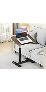 Adjustable C-Shaped Side Table with Swivel Top - Multi-Height End Table for Couch, Bed, Bathtub & Living Room