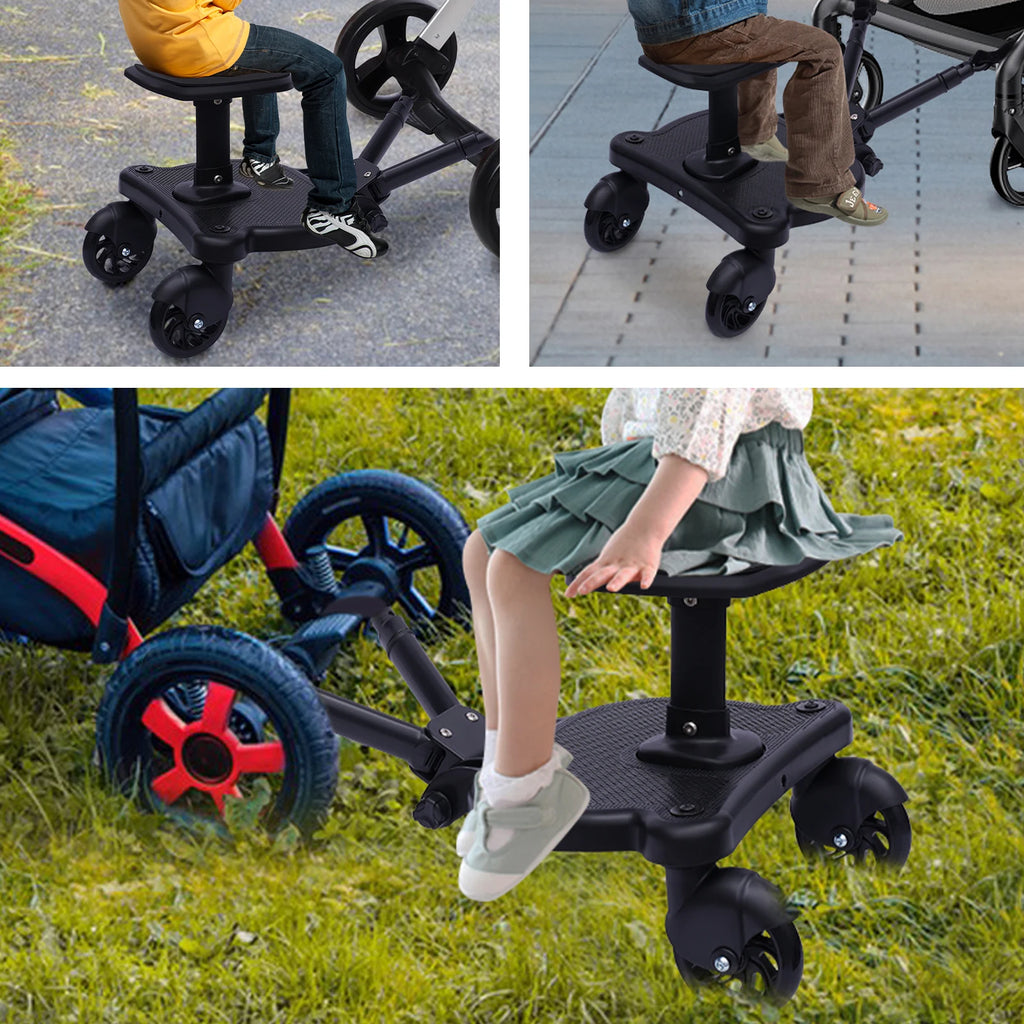 Universal 2-in-1 Stroller Board And Seat Pram Pedal Adapter for Kids - Detachable Safety Ride Board for Pushchair with 25kg Load