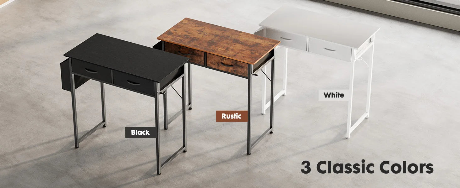 JHK Modern Office Computer Desk 32 Inch with Fabric Storage Drawers Space Side Bag Metal Frame Adjustable Feet For Home PC Table
