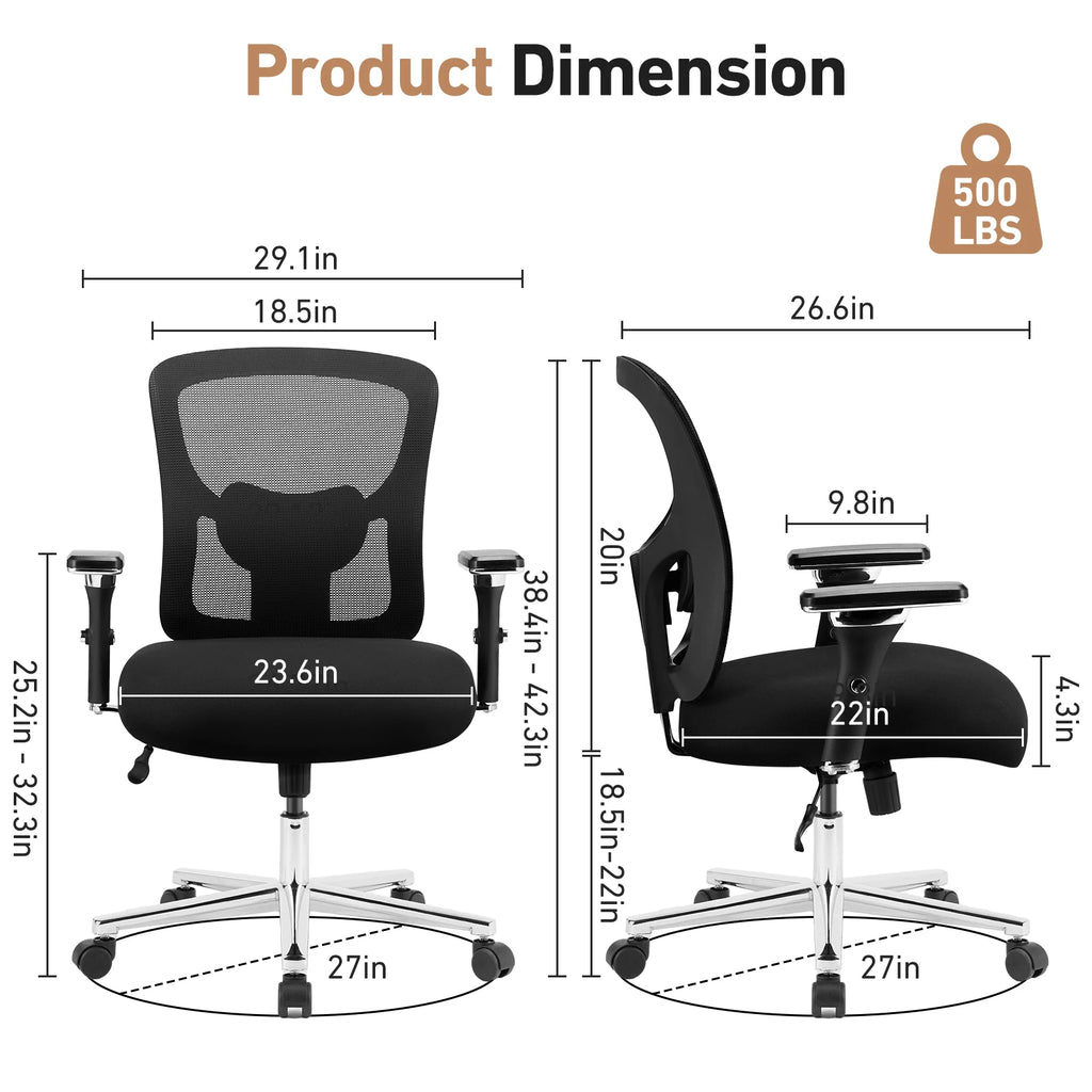 JHK 500lbs Heavy Duty Mesh Backrest Lumbar Support Office Chair Ergonomic Adjustable Height 4D Armrest Gaming Chairs for Home