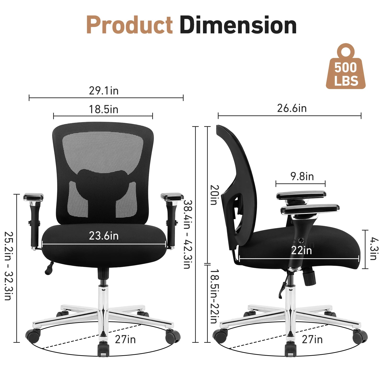 JHK 500lbs Heavy Duty Mesh Backrest Lumbar Support Office Chair Ergonomic Adjustable Height 4D Armrest Gaming Chairs for Home