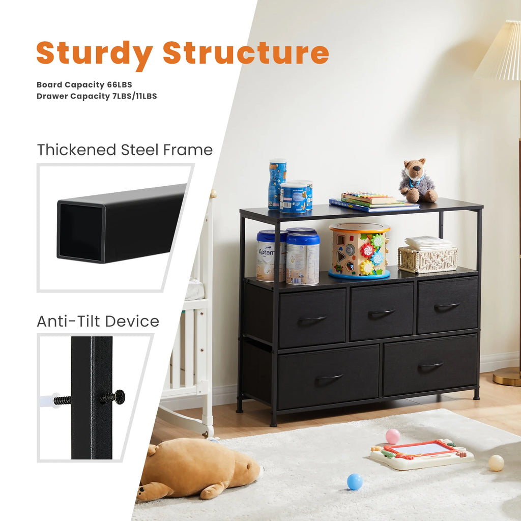 JHK Shoe Cabinet Dresser With 5 Fabric Drawers Toy Storage TV Stand Multilayer Shoe Rack Space Saving Cabinet Of Home Furniture