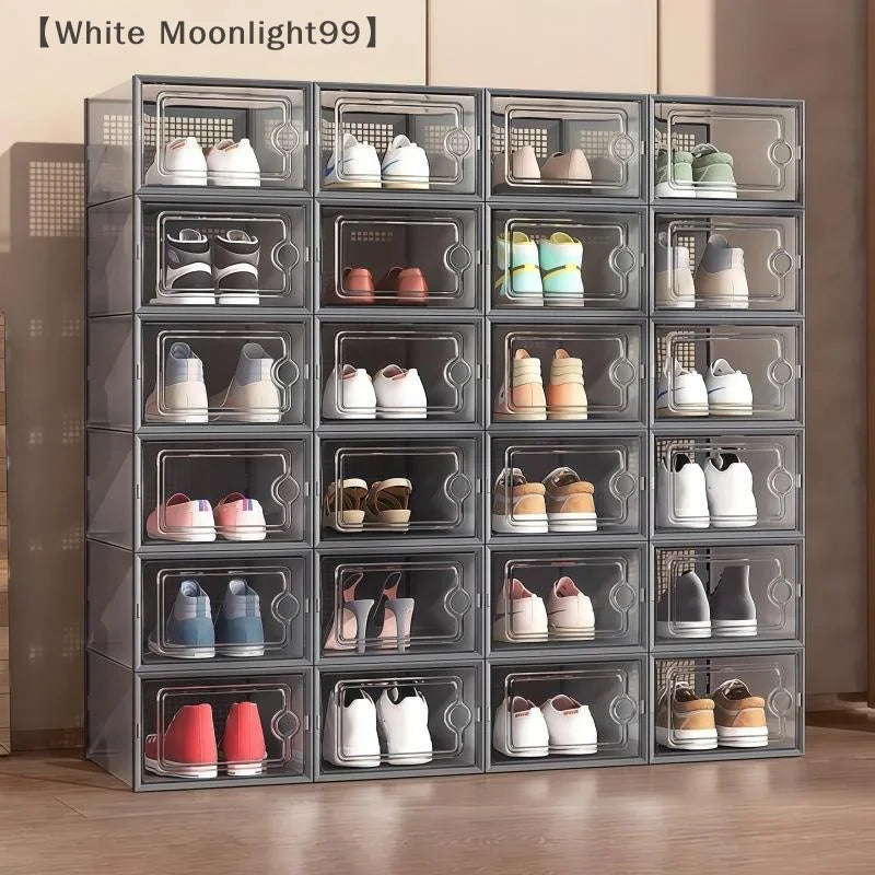 〔White〕Shoe Box Organizer, Clear Stackable Plastic Storage For Sneakers, Dust-Proof Design To Keep Shoes Visible & Protected