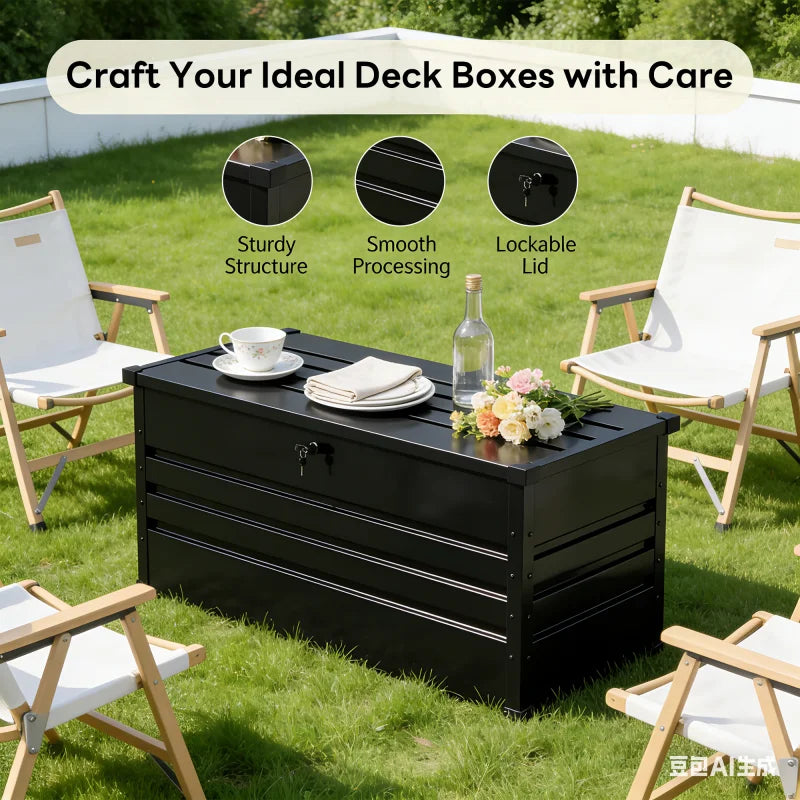 JHK 180 Gallon Outdoor Bench With Storage Space Large Capacity Water Resistant Box With Lockable Iron Deck Box for Patio