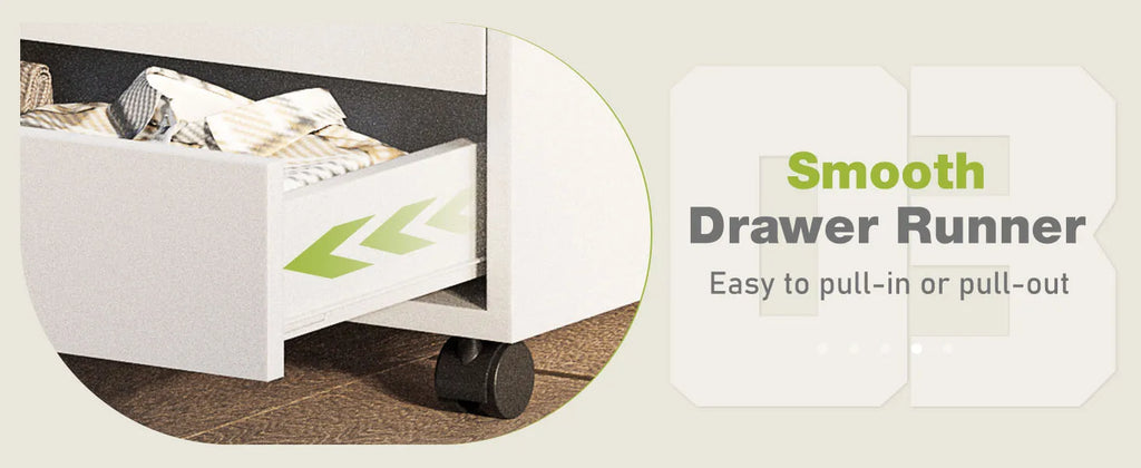 JHK Wood Nightstand Cabinet 5 Drawers Waterproof Surface Storage Organizer File Office Easy To Move Bedside Table Rotating Wheel