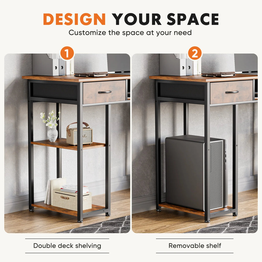 JHK 48 Inch Computer Gaming Desk with Fabric Drawers Storage Shelves Metal Frame Adjustable Feet Table For Bedroom Home Office