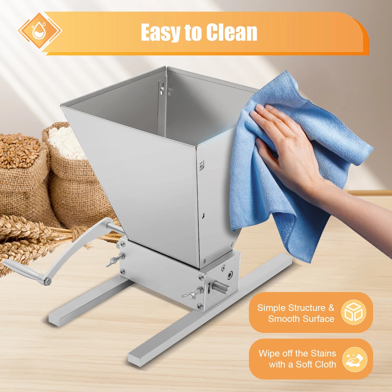 4L Grain Mill Grinder,Stainless Steel Manual Malt Crusher Hand Crank/Electric Drill Grain Grinder Milling Barley Wheat Home Brew