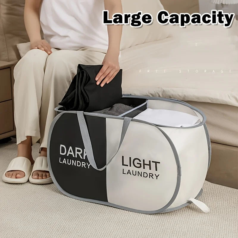 1pc Folding Classified Laundry Basket Breathable Separated Dirty clothes Storage Basket with Handle Large Capacity Laundry Bag
