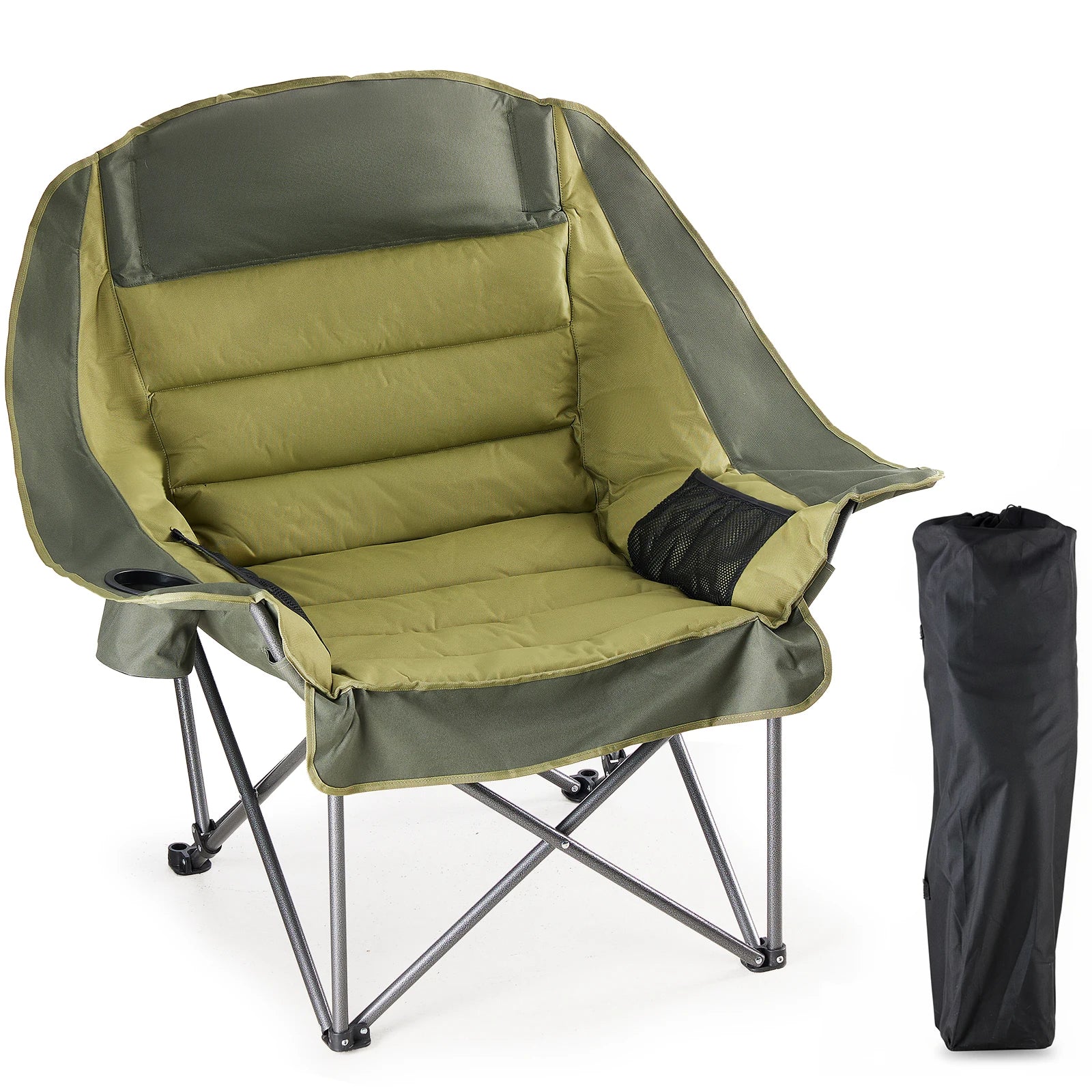 JHK 450lbs Oversized Camping Chair Folding Chair with Cup Holder Padded Armrests Sturdy Steel Frame Outdoor Picnic Chair