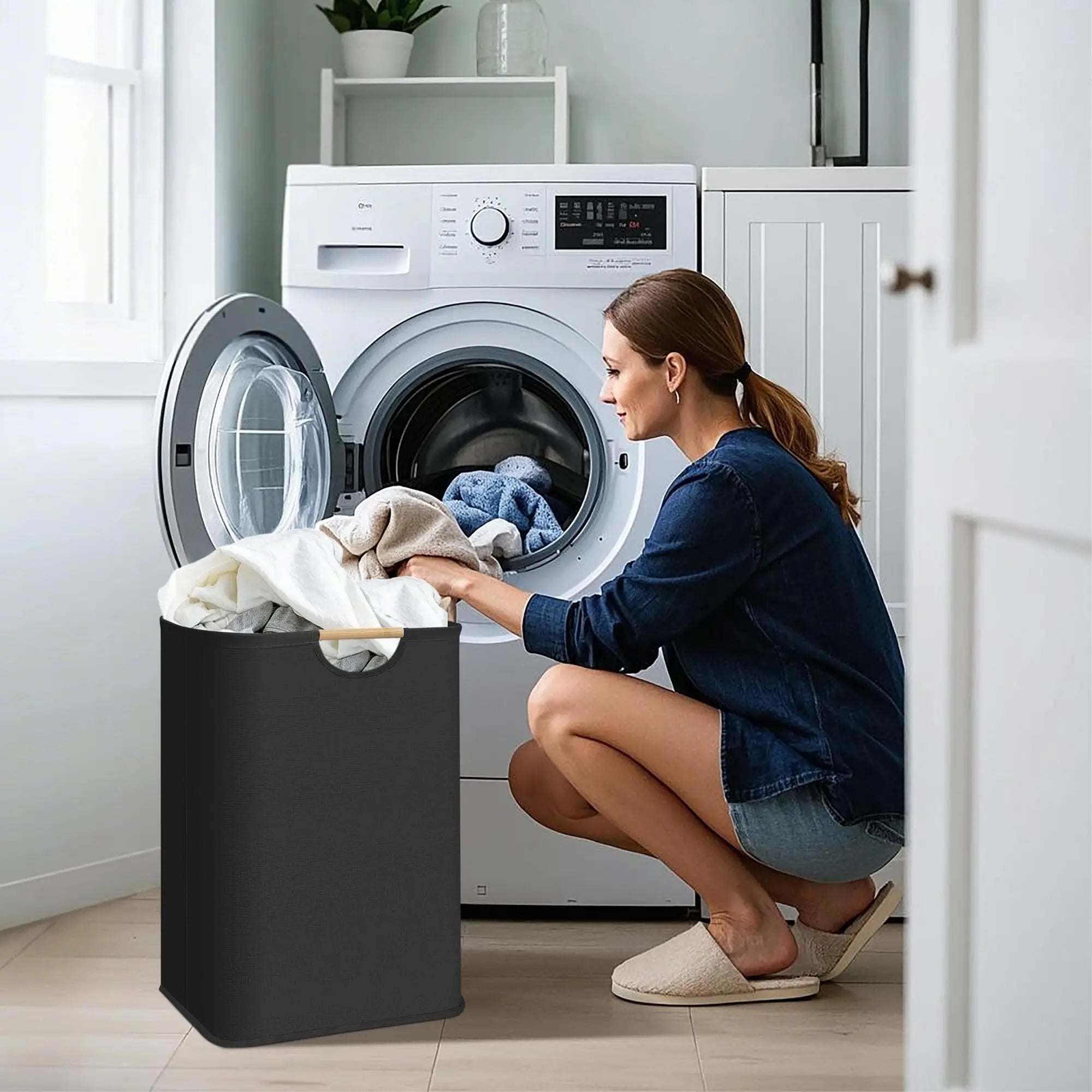 Large Capacity Laundry Basket Portable Dirty Clothes Storage Basket With Handle Black Durable Linen Foldable Laundry Basket