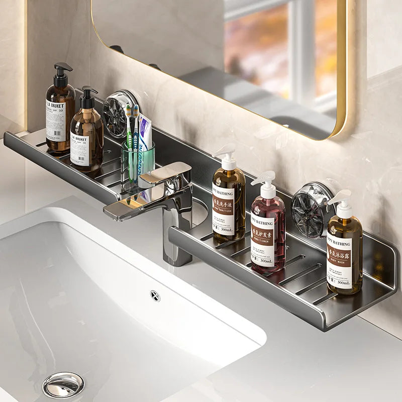 1pc Bathroom Sink Storage Rack Suction Cup Faucet Draining Rack Punch free Wall-mounted Toiletries Shelf Bathroom Organizer