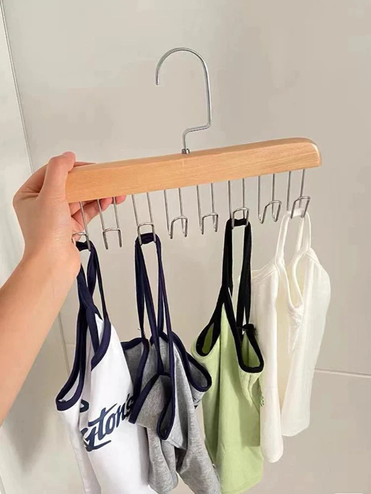 1/2 PCS Multi-functional Solid Wood Clothing Eight-hook Hanger Underwear Sling Belt Vests Silk Scarf Hooks Wardrobe Organizer