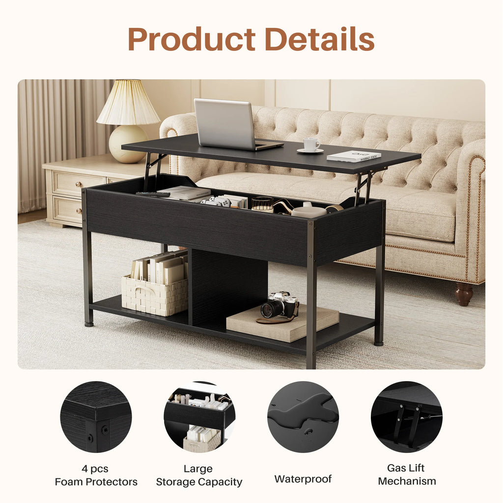JHK 39IN Lift Top Coffee Tables For Living Room Wood Dining Tables Adjustable Height Storage Shelf Easy Lift Or Lower Tea Desk