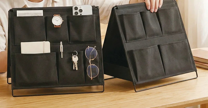 1pc Office Desk Storage Rack Multi-pocket Item Organizer Pen Holder Desktop Neat Foldable Storage Pocket Save Space