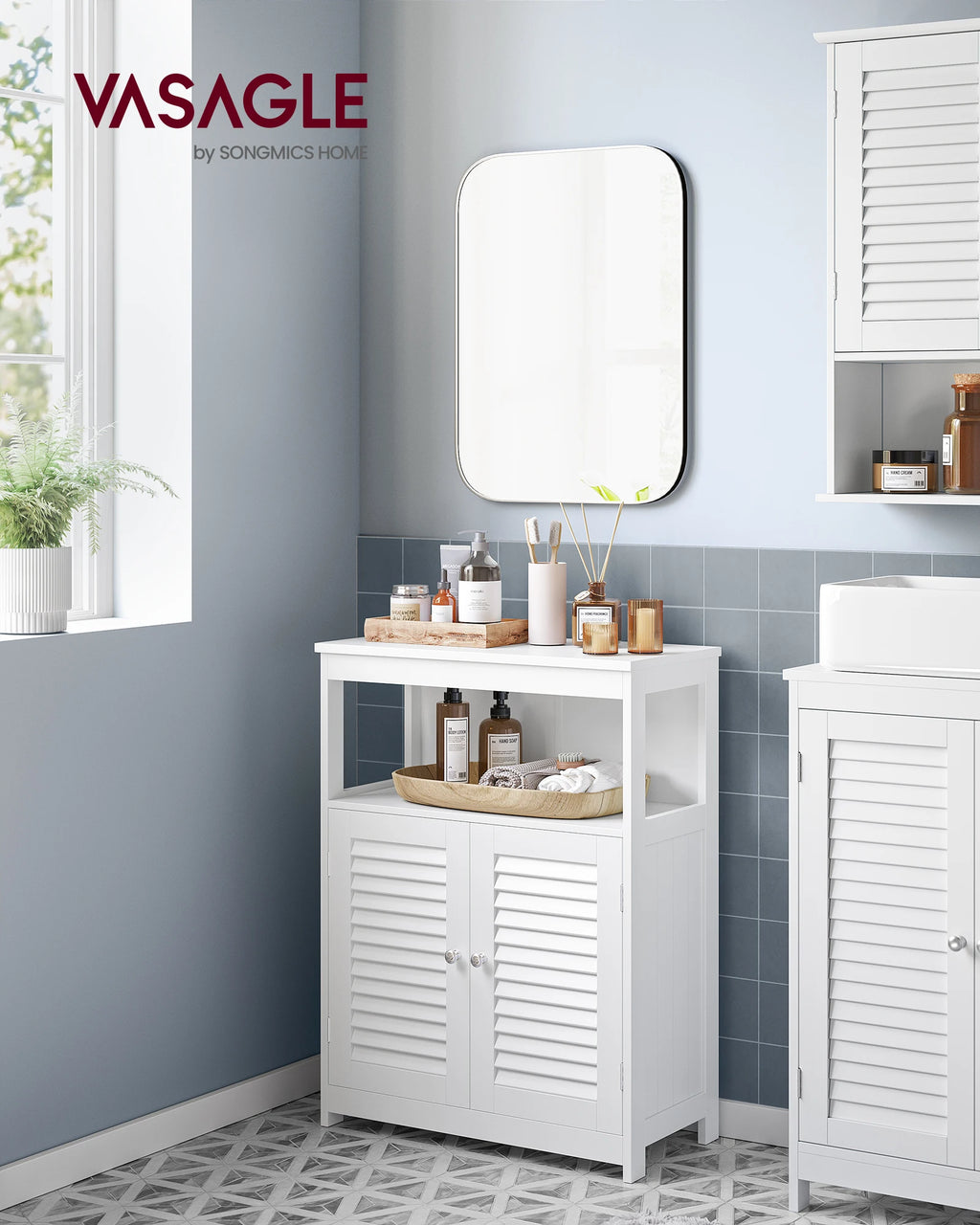 VASAGLE Floor Storage Cabinet, Freestanding Storage Unit with Double Shutter Doors and Adjustable Shelf, for Living room