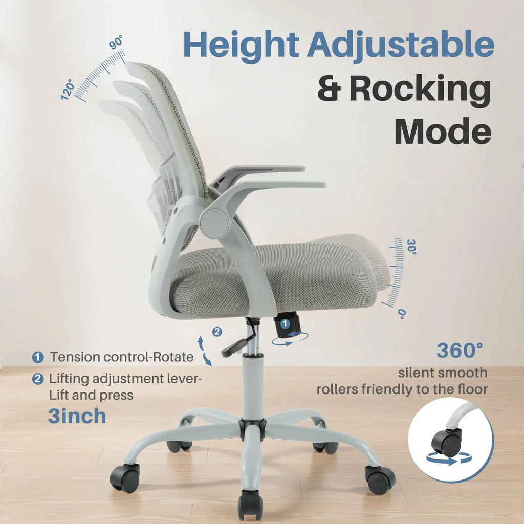JHK Home Office Computer Chair Ergonomic Mid Back Desk with Lumbar Support 360° Swivel Height Adjustable with Flip-up Armrest