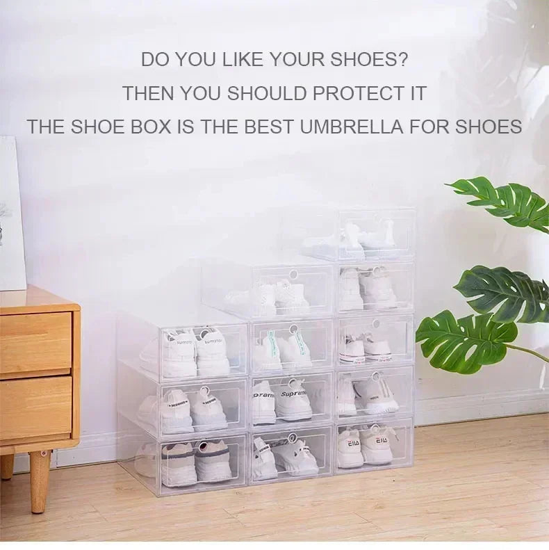 6pcs Transparent Shoe Boxes Stackable Shoe Cases Storage Plastic Shoes Box Dustproof Sneaker Boxes Shoes Furniture Organizers