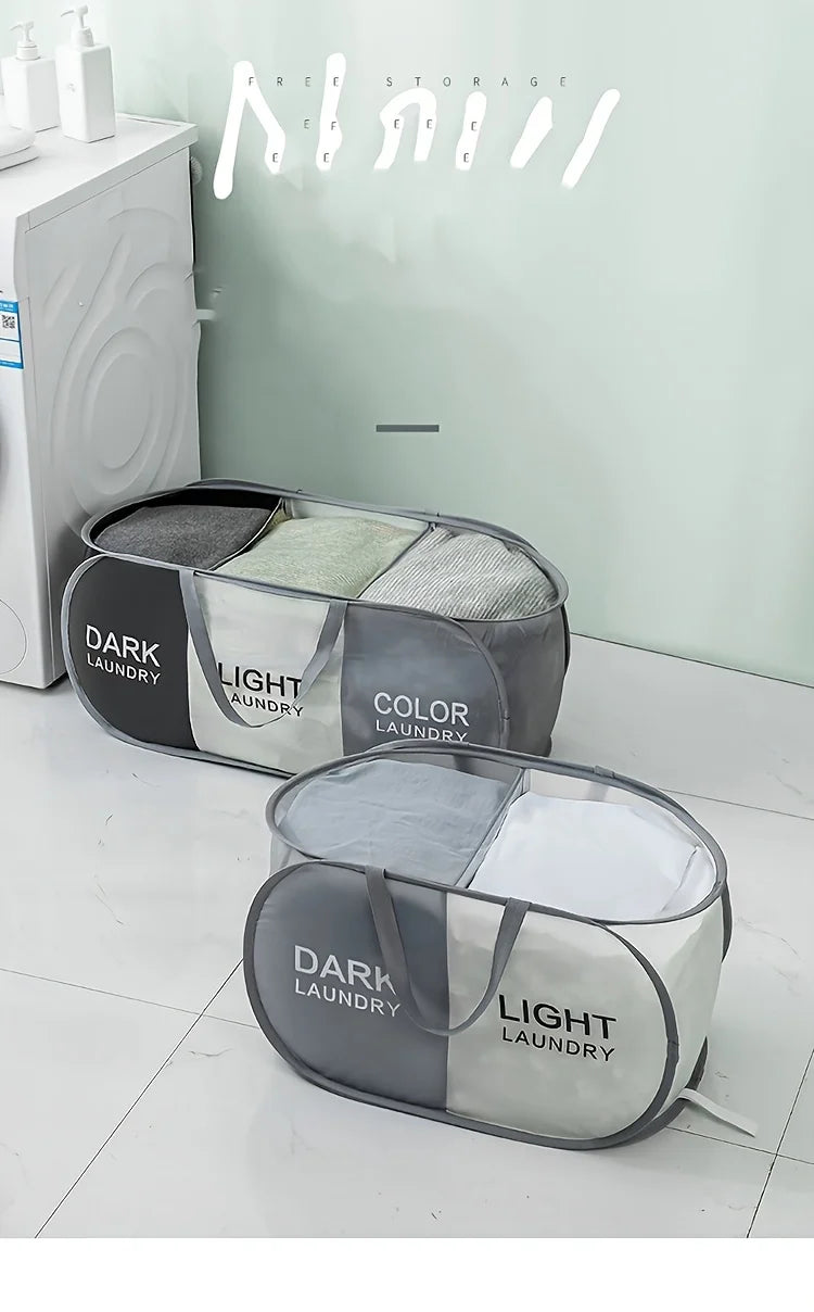1pc Folding Classified Laundry Basket Breathable Separated Dirty clothes Storage Basket with Handle Large Capacity Laundry Bag